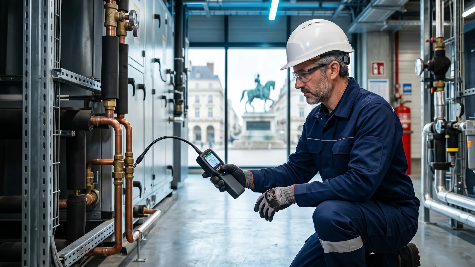 Formation fluides frigorigènes Orléans — technicien CVC industriel sur centrale de traitement d'air en datacenter
